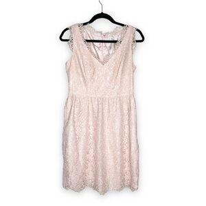 SHOSHANNA Light Pink Eyelash Lace Overlay V-Neck Cocktail Dress Women's 6